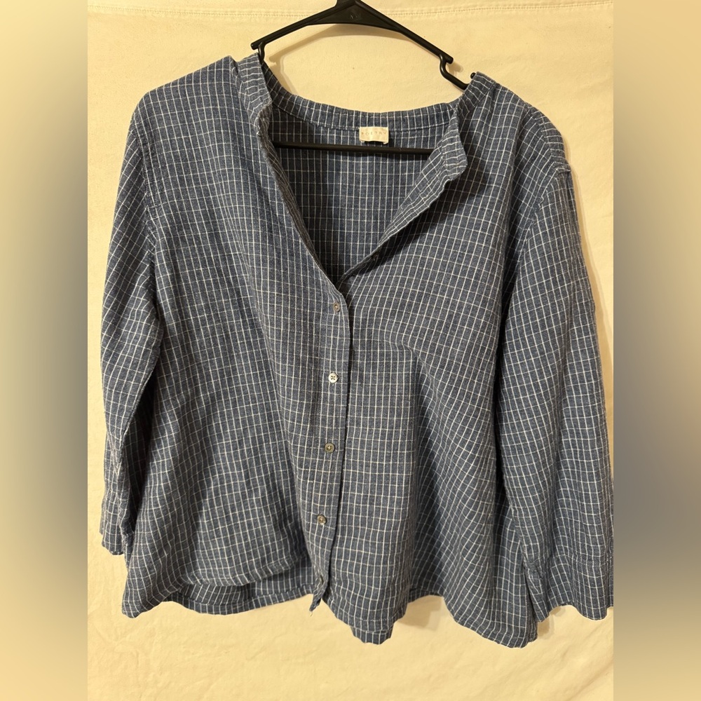Blue Checkered Button-Up Blouse